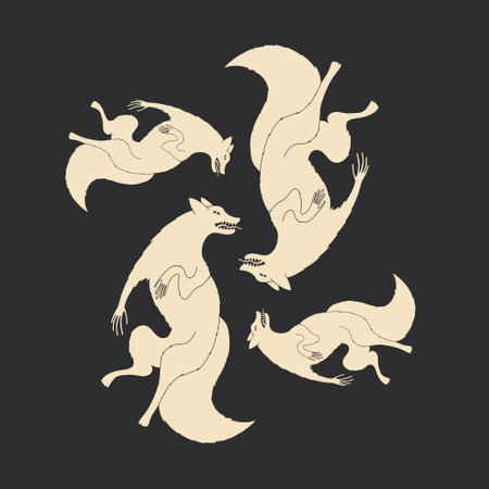 Silhouette of foxes. Vector illustration on black background.のイラスト素材