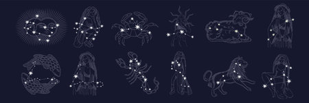 Zodiac signs set. Astrological horoscope collection. Vector illustration.のイラスト素材