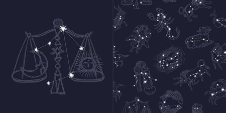 Seamless pattern with zodiac signs. Astrological horoscope collection.のイラスト素材