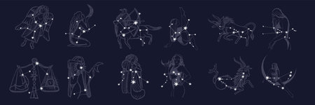 Zodiac signs. Vector set of astrological symbols. Horoscope collection.のイラスト素材