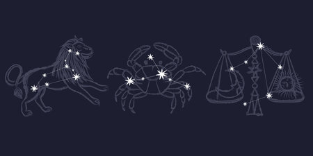 Zodiac signs. Zodiac constellation. Horoscope and astrology.のイラスト素材
