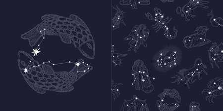 Seamless pattern with fish and stars. Vector illustration for your designのイラスト素材