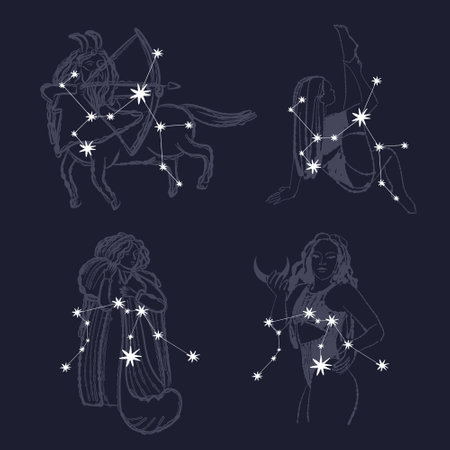 Zodiac signs set. Stars, constellation, constellations. Vector illustrationのイラスト素材