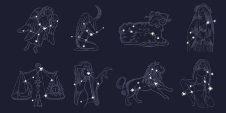 Zodiac signs set. Zodiac constellations. Vector illustrationのイラスト素材