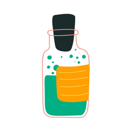 Bottle with potion. Vector illustration in flat style on white background.のイラスト素材
