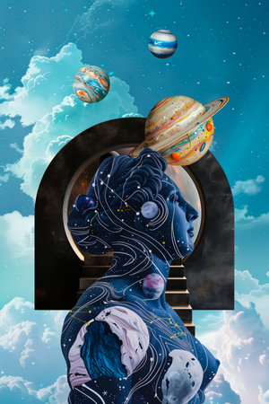 Astronaut in outer space. Mixed media. Elements of this image furnished by NASAの素材