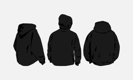set of three hoodies in black color. back view. flat vector illustration style.のイラスト素材