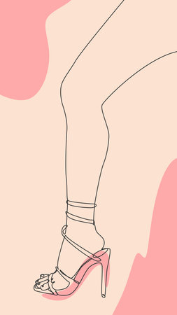woman's legs in heels with continuous one line drawing style. abstract wallpaper background. vector illustration.のイラスト素材