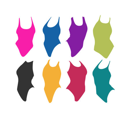 set of women's swimsuits. concept of clothing, summer, fashion, etc. flat vector illustration.のイラスト素材