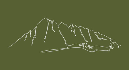 continuous one line hand drawing of mountain. editable stroke. vector illustrationのイラスト素材
