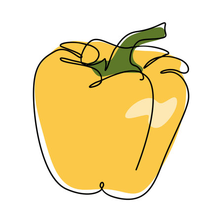 pepper in one continuous single line drawing style. colored vector illustration.のイラスト素材