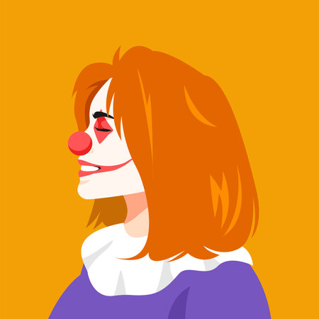 female clown face in profile. side view of people face. concept of halloween, circus. avatar. flat vector illustration.のイラスト素材