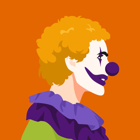 male clown face in profile. side view of people face. concept of halloween, circus. avatar. flat vector illustration.のイラスト素材