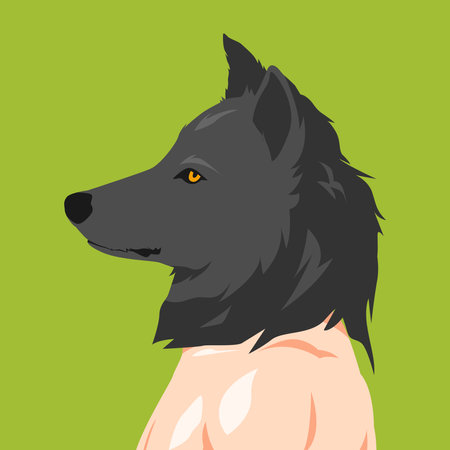 man wearing werewolf mask in profile, avatar, side view. Halloween. modern flat vector illustration.のイラスト素材