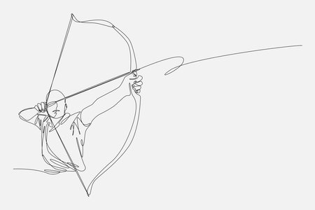 set of drawing of archer in continuous one line drawing style. editable stroke. vector illustrationのイラスト素材