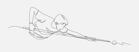 man trying to hit the ball in a billiard game. continuous one line drawing style. editable stroke. vector illustration.のイラスト素材