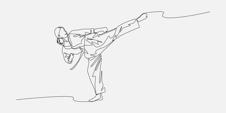 female karateka showing kicking technique. continuous one line drawing style. editable stroke. vector illustrationのイラスト素材
