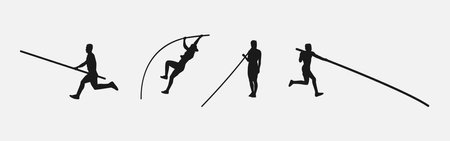 Vector set of silhouettes of pole vault. sports, athletics, activity themes. Isolated on white background. vector illustration.のイラスト素材