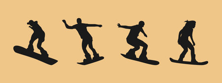 Set silhouettes of sandboarding. Sport, extreme, hobby, desert. Different pose, action. Vector illustration.のイラスト素材