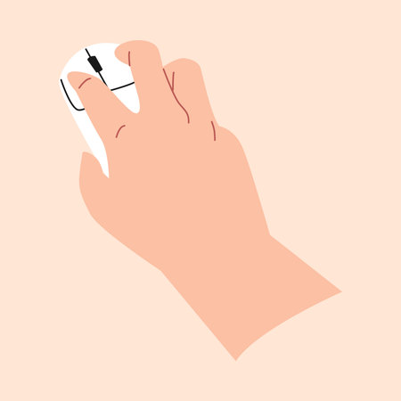 hand holding mouse in flat style. isolated background. technology, object. vector illustration.のイラスト素材