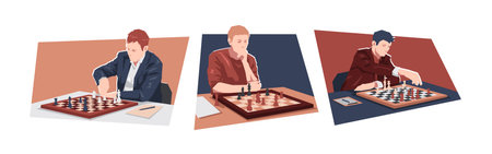 Male chess player character set. Game, competition, strategy concept. Flat vector illustration.のイラスト素材