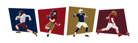 Character illustration of male american football player. Athlete showing different movement and...