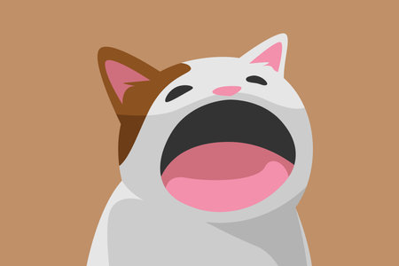Cat with its mouth wide open in a oval shape, creating a cute and exaggerated cat expression. For sticker, emoji, and fun digital content. Cartoon vector illustration.のイラスト素材