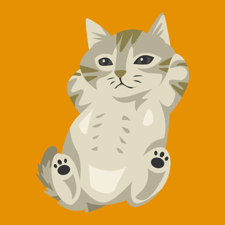 Cute and cozy kitten enjoying a lazy moment. Cartoon flat vector illustration.のイラスト素材