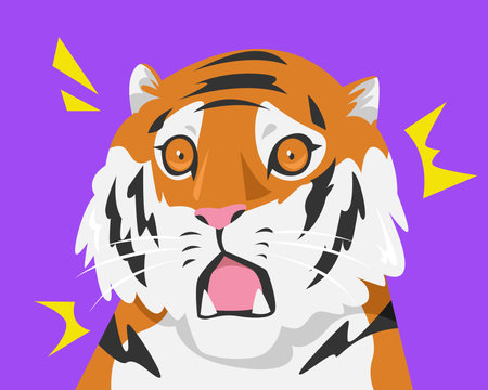 Vector illustration of tiger face shocked. Cartoon flat vector illustration.のイラスト素材