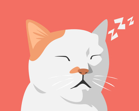 Funny sleeping cat with a hilarious, silly expression. Cartoon flat vector illustration.のイラスト素材