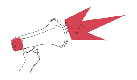 One line drawing of hand holding megaphone. Editable line. Vector illustration.のイラスト素材