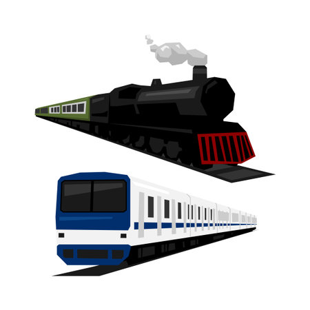 Vector set of trains. Flat illustration geometric shape.のイラスト素材