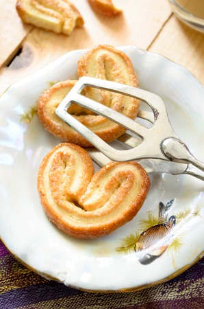 Palmeras - sweet puff pastry. Heart shaped cookies with sugar.の写真素材
