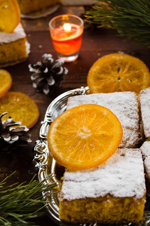 Orange cake with caramelized orangesの写真素材