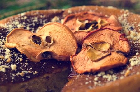 Apple cake with dry fruits, Christmas decoration. Selective focusの写真素材