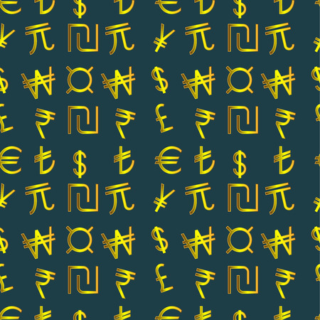 Seamless pattern - Symbols of currencies in the world on a dark backgroundのイラスト素材