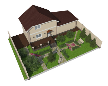 3D rendering of landscape design of the garden areaの写真素材