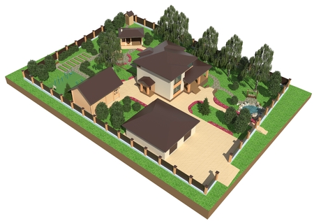 3D rendering of landscape design of the garden areaの写真素材