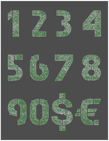 Metal numbers and currency signs on a gray backgroundのイラスト素材