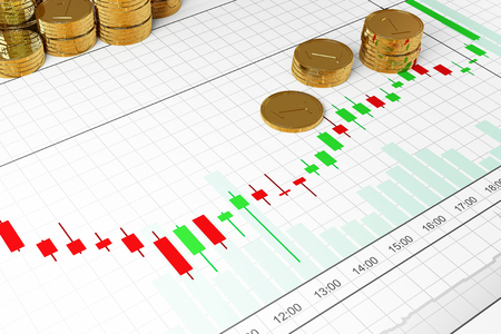 3d rendering. Coins kriptavalyuty on the chart trading movement. Exchange.の写真素材