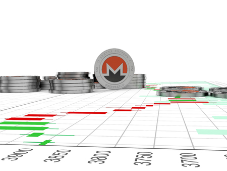Cryptocurrency exchange trades. Trading schedule. 3D illustration.の写真素材