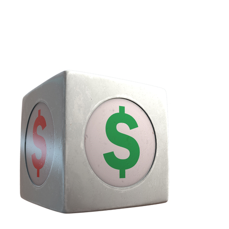 Vintage cube with the image of currency symbols on a white background. Isolated object. 3d illustration.の写真素材
