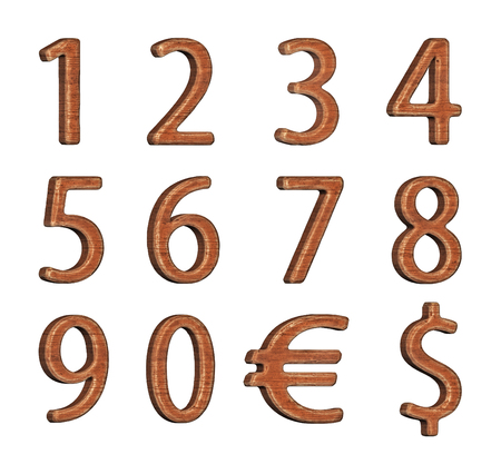 Numbering. Set of numbers made of wood. 3d rendering. Isolated object.の写真素材