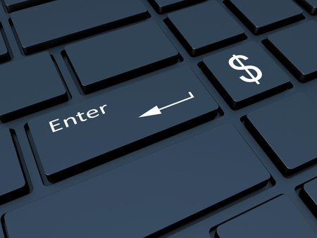 Crypto currency. Keyboard with symbols. Mining of crypto currency on the computer.3d illustration.