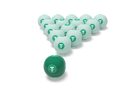 Billiard balls with the image of cryptocurrency.の写真素材
