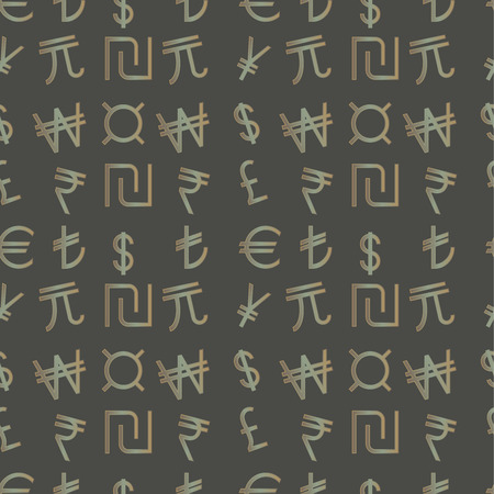 Seamless pattern - Currency symbols of the world on a dark gray background. Vector.のイラスト素材