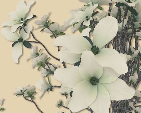 3d illustration of flowers on a yellow-orange background. 3d rendering.の写真素材