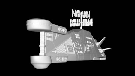 Flight of the spacecraft on a dark background. 3D rendering.Coloring object.の写真素材