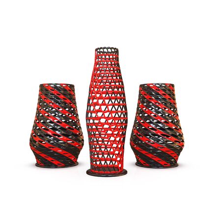 3 decorative black vases with a red stripe. 3d rendering.の写真素材
