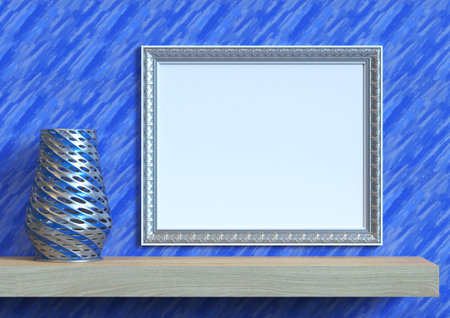 Space to insert an image. 3d rendering. Painting with a vase on a shelf against the background of...